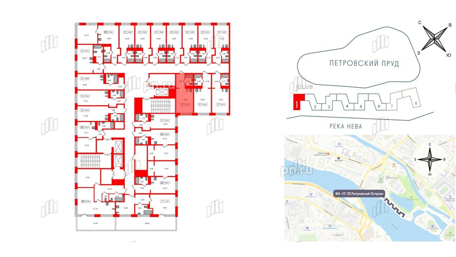 Апартаменты в ЖК 17/33 Петровский Остров, 1 комнатные, 24.79 м², 8 этаж