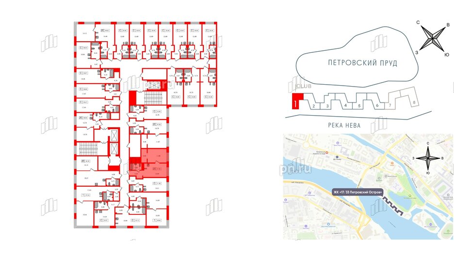 Апартаменты в ЖК 17/33 Петровский Остров, 1 комнатные, 37.96 м², 2 этаж