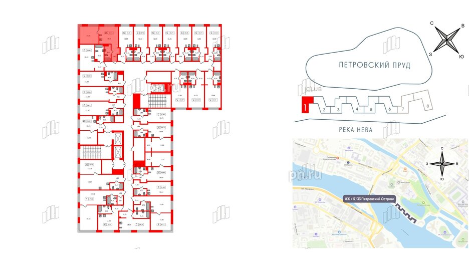 Апартаменты в ЖК 17/33 Петровский Остров, 1 комнатные, 40.16 м², 4 этаж