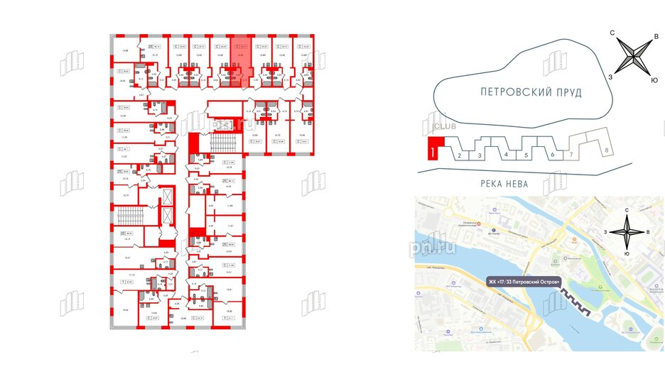 Апартаменты в ЖК 17/33 Петровский Остров, 1 комнатные, 20.72 м², 4 этаж