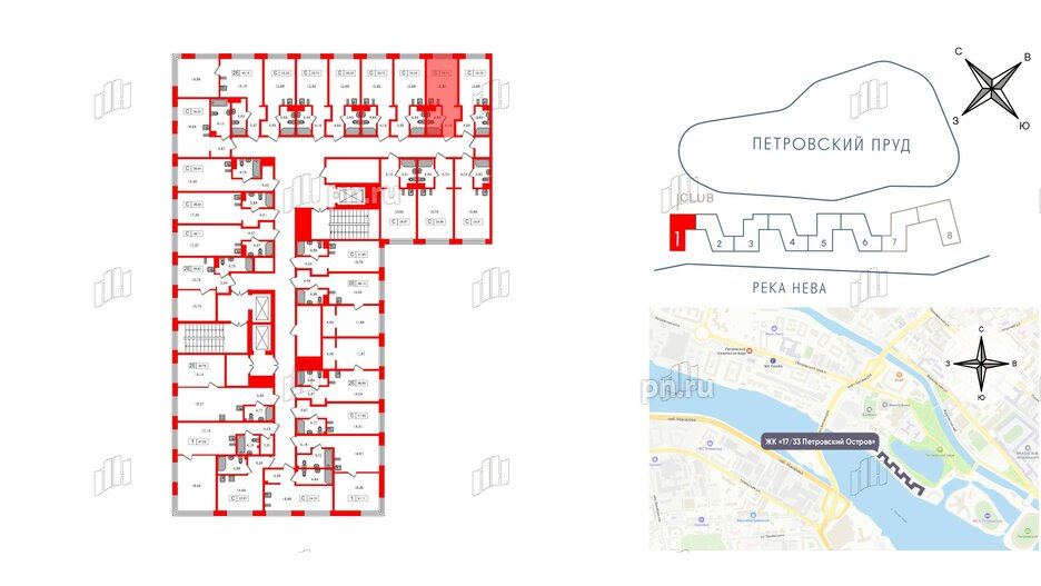 Апартаменты в ЖК 17/33 Петровский Остров, 1 комнатные, 20.72 м², 4 этаж