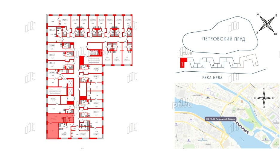 Апартаменты в ЖК 17/33 Петровский Остров, 1 комнатные, 47.25 м², 4 этаж