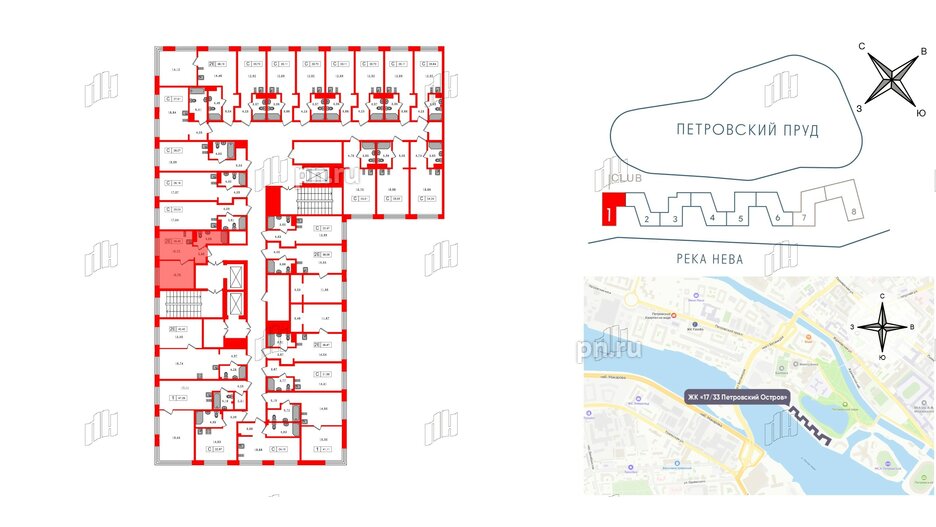 Апартаменты в ЖК 17/33 Петровский Остров, 1 комнатные, 28.45 м², 5 этаж