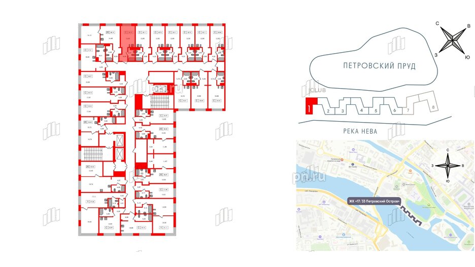 Апартаменты в ЖК 17/33 Петровский Остров, 1 комнатные, 20.72 м², 5 этаж