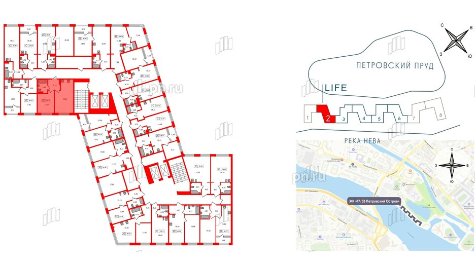 Апартаменты в ЖК 17/33 Петровский Остров, 1 комнатные, 45.75 м², 4 этаж