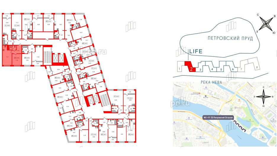 Апартаменты в ЖК 17/33 Петровский Остров, 1 комнатные, 40.96 м², 5 этаж