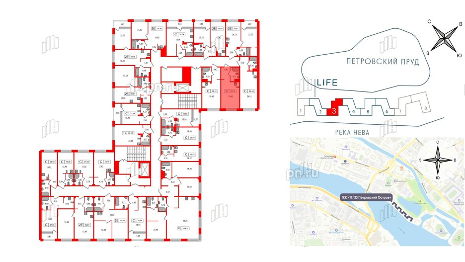 Апартаменты в ЖК 17/33 Петровский Остров, студия, 29.16 м², 4 этаж