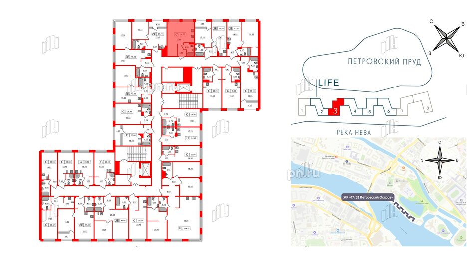 Апартаменты в ЖК 17/33 Петровский Остров, студия, 36.27 м², 5 этаж