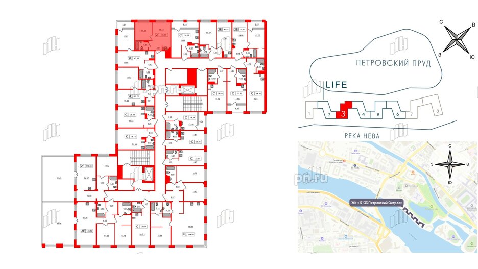 Апартаменты в ЖК 17/33 Петровский Остров, 1 комнатные, 36.34 м², 6 этаж