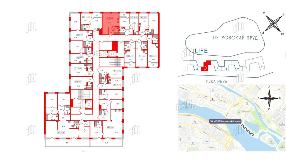 Апартаменты в ЖК 17/33 Петровский Остров, студия, 35.5 м², 7 этаж