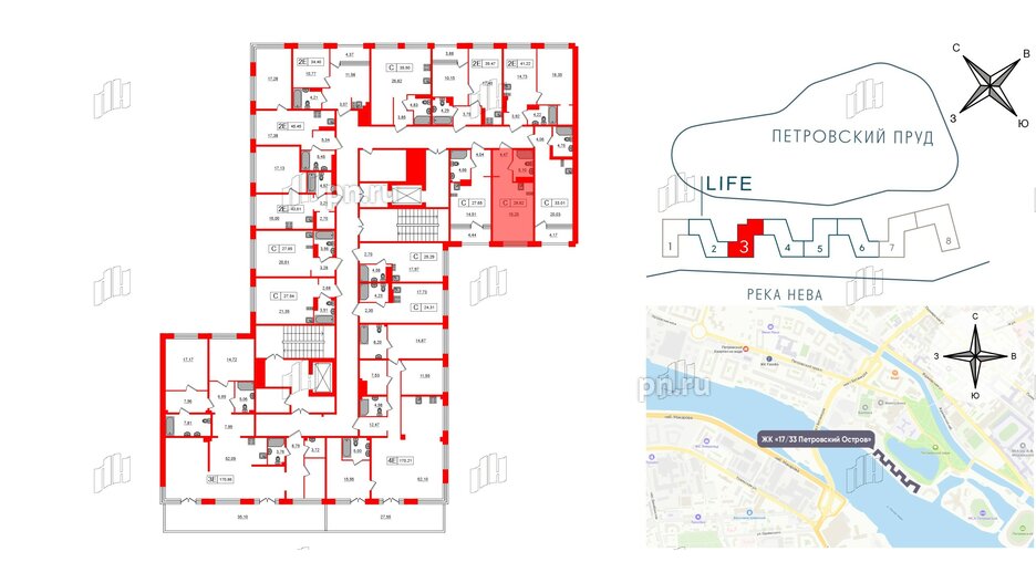 Апартаменты в ЖК 17/33 Петровский Остров, студия, 28.82 м², 7 этаж