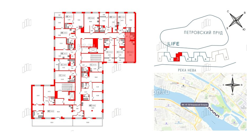 Апартаменты в ЖК 17/33 Петровский Остров, студия, 33.01 м², 8 этаж