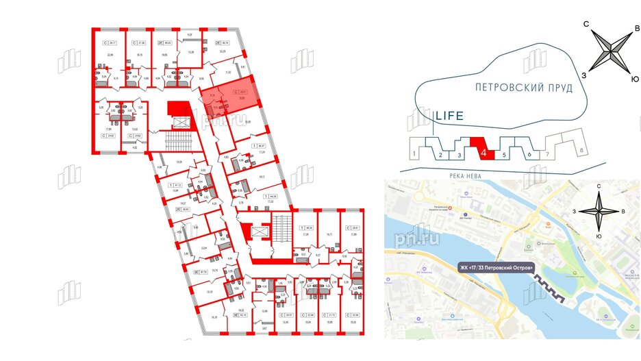 Апартаменты в ЖК 17/33 Петровский Остров, студия, 28.91 м², 2 этаж