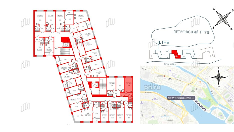 Апартаменты в ЖК 17/33 Петровский Остров, студия, 28.61 м², 2 этаж