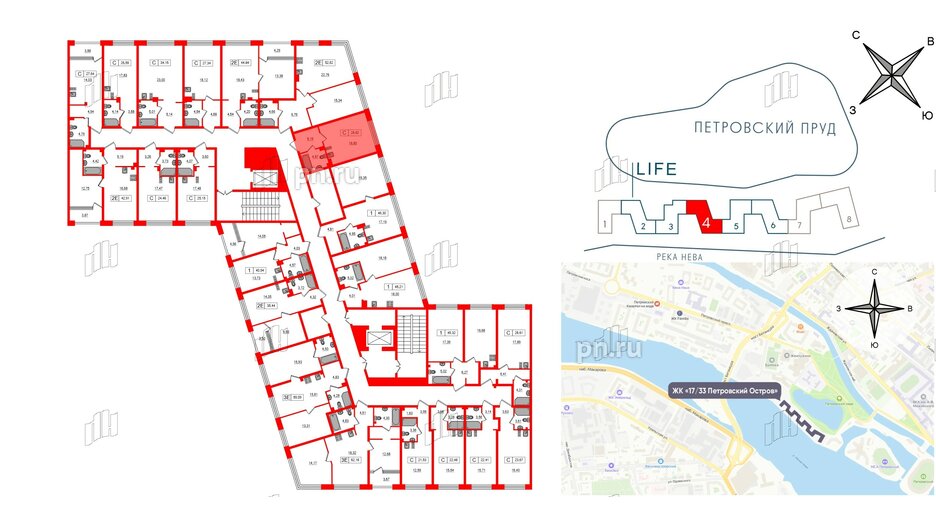 Апартаменты в ЖК 17/33 Петровский Остров, студия, 28.82 м², 4 этаж