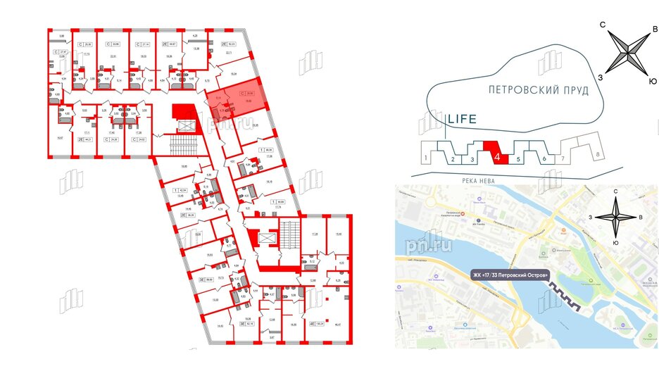 Апартаменты в ЖК 17/33 Петровский Остров, студия, 28.58 м², 6 этаж