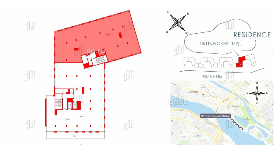 Апартаменты в ЖК 17/33 Петровский Остров, 1 комнатные, 459.27 м², 7 этаж