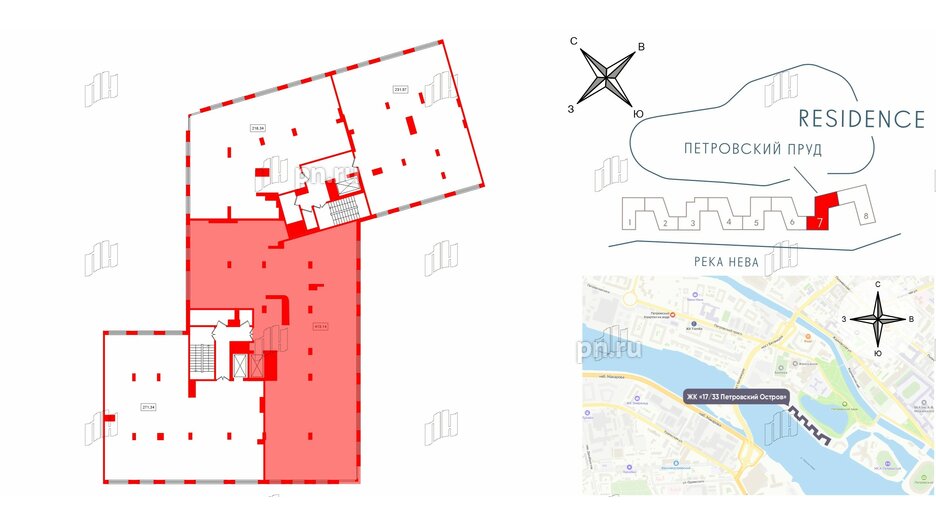 Апартаменты в ЖК 17/33 Петровский Остров, 4 комнатные, 413.14 м², 3 этаж