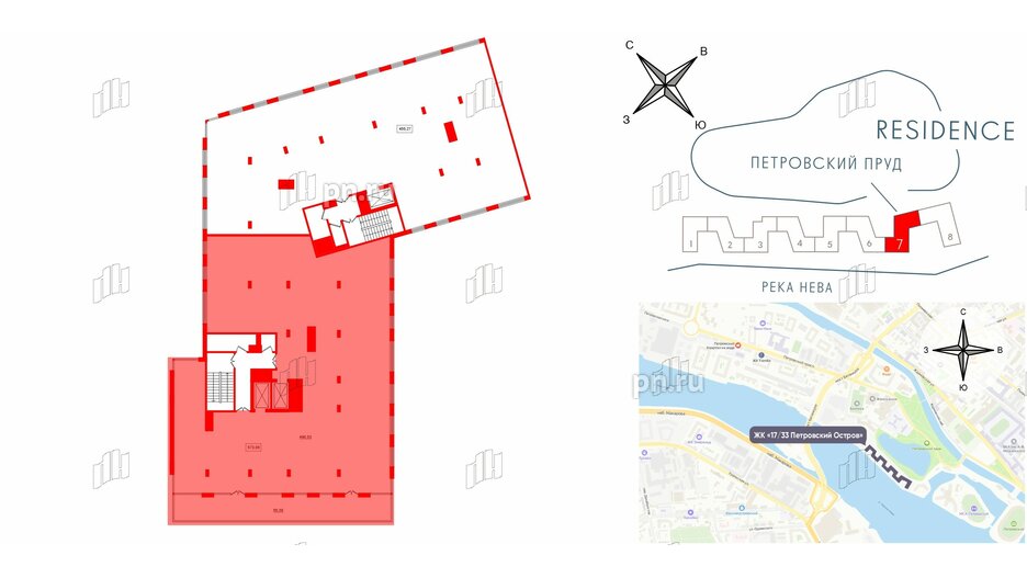 Апартаменты в ЖК 17/33 Петровский Остров, 1 комнатные, 573.09 м², 7 этаж