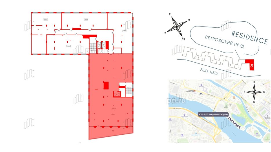 Апартаменты в ЖК 17/33 Петровский Остров, 1 комнатные, 582.87 м², 7 этаж