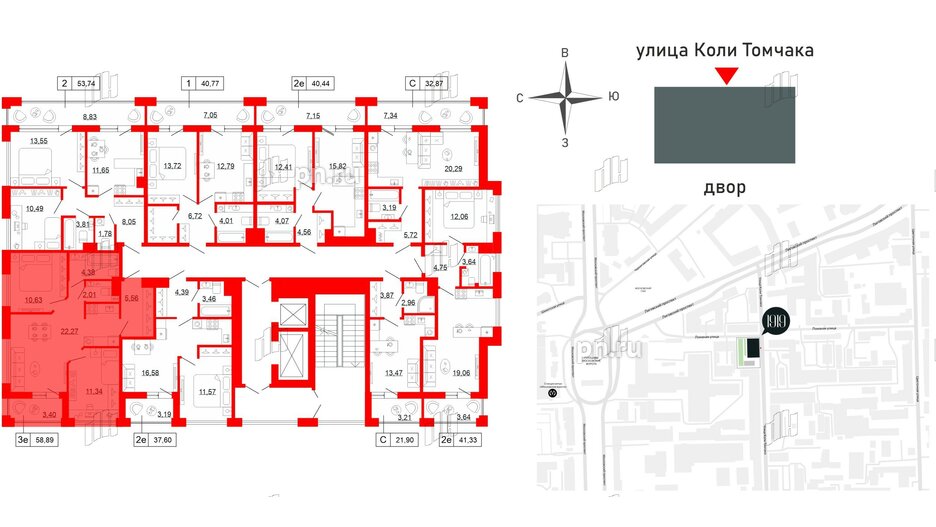 Квартира в ЖК Коллекционный дом 1919, 2 комнатная, 58.89 м², 2 этаж