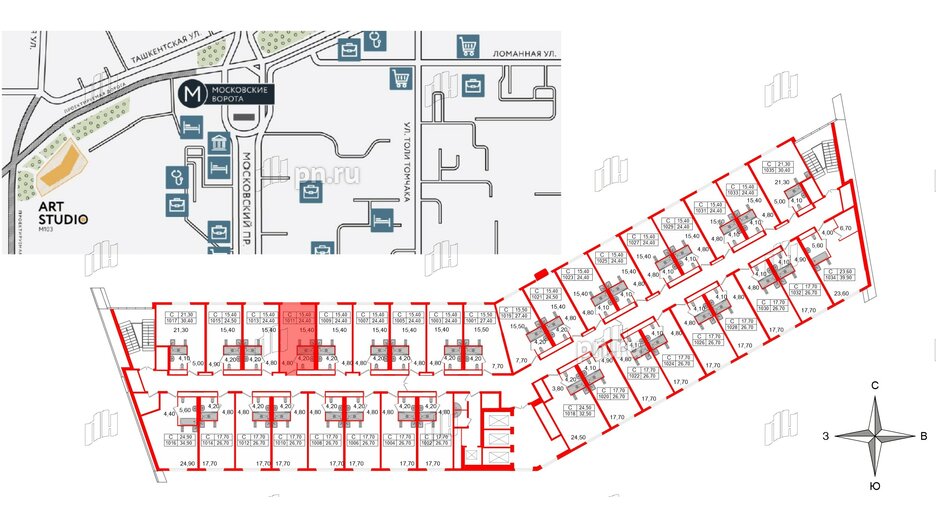 Апартаменты в ЖК ARTStudio M103, студия, 23.8 м², 10 этаж