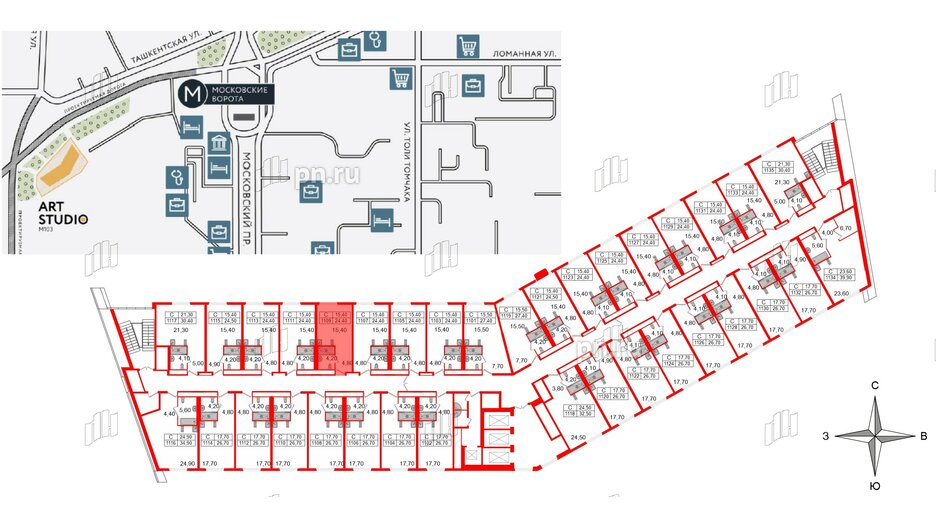 Апартаменты в ЖК ARTStudio M103, студия, 23.6 м², 11 этаж