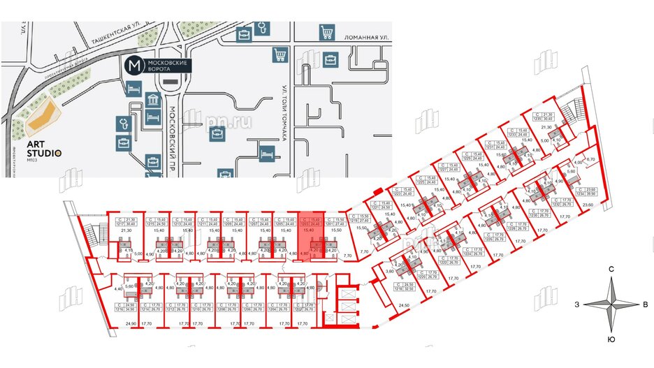 Апартаменты в ЖК ARTStudio M103, студия, 23.6 м², 12 этаж