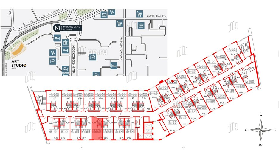 Апартаменты в ЖК ARTStudio M103, студия, 25.9 м², 13 этаж