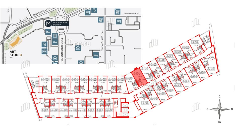 Апартаменты в ЖК ARTStudio M103, студия, 23.8 м², 13 этаж