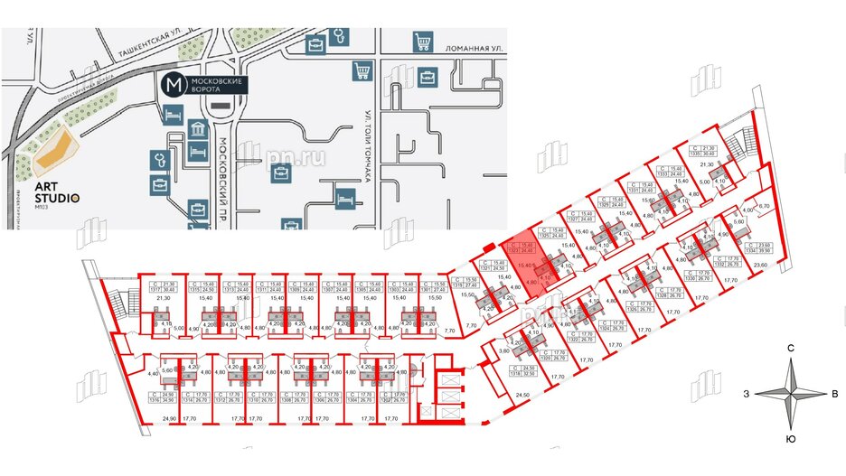 Апартаменты в ЖК ARTStudio M103, студия, 23.6 м², 13 этаж