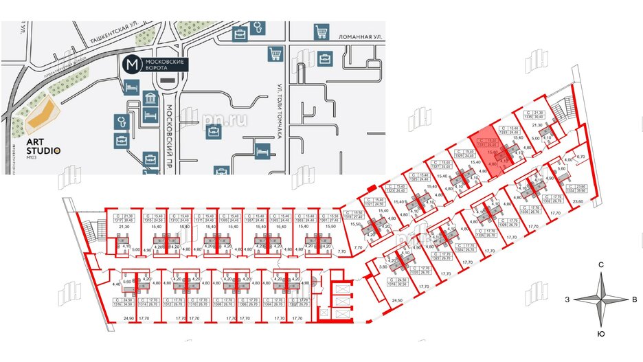 Апартаменты в ЖК ARTStudio M103, студия, 23.8 м², 13 этаж