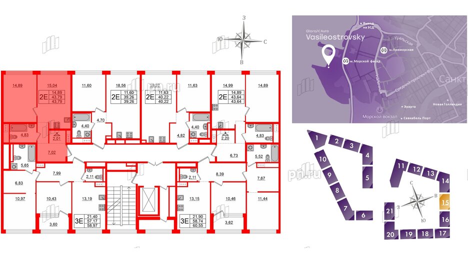 Квартира в ЖК Glorax Premium Василеостровский, 1 комнатная, 43.79 м², 6 этаж