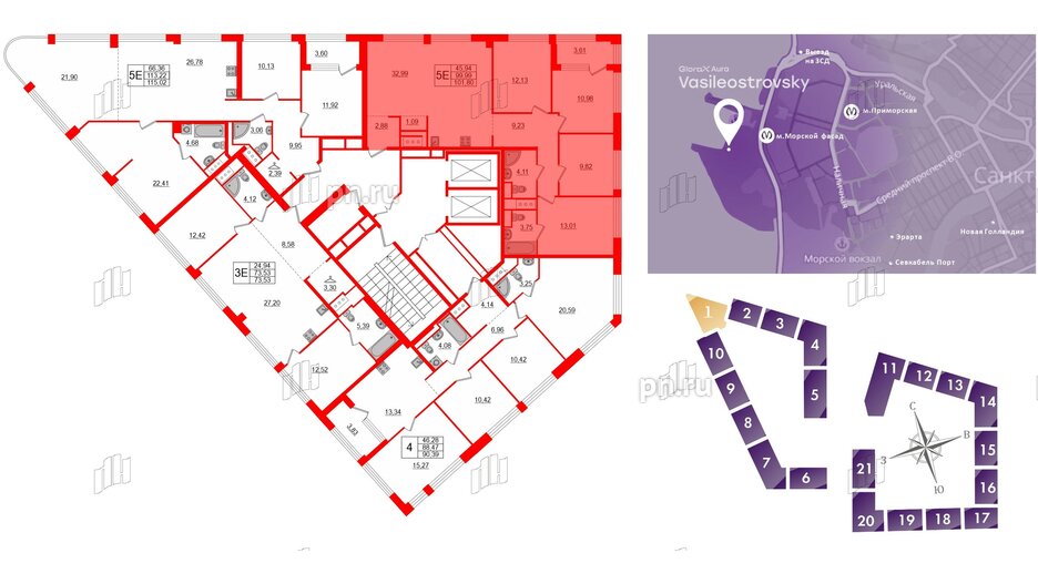 Квартира в ЖК Glorax Premium Василеостровский, 4 комнатная, 101.8 м², 10 этаж