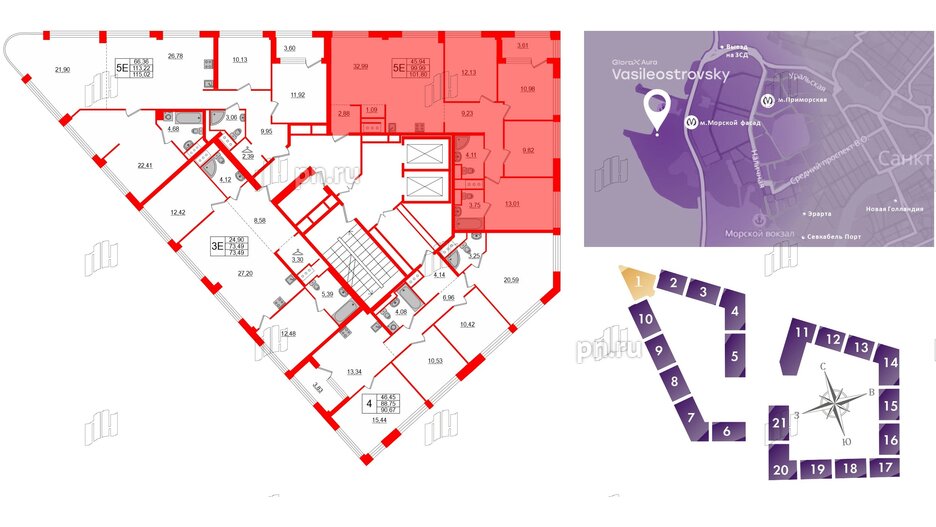 Квартира в ЖК Glorax Premium Василеостровский, 4 комнатная, 101.8 м², 15 этаж