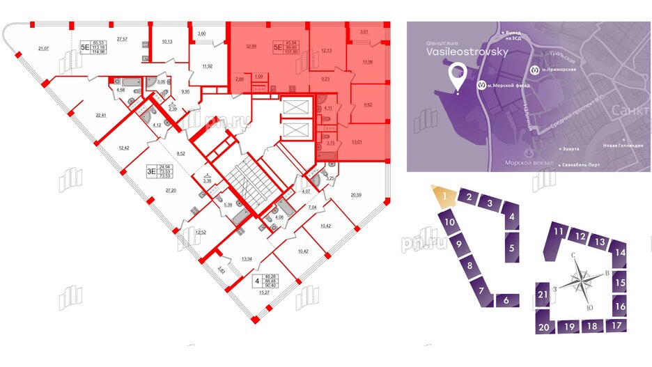 Квартира в ЖК Glorax Premium Василеостровский, 4 комнатная, 101.8 м², 17 этаж