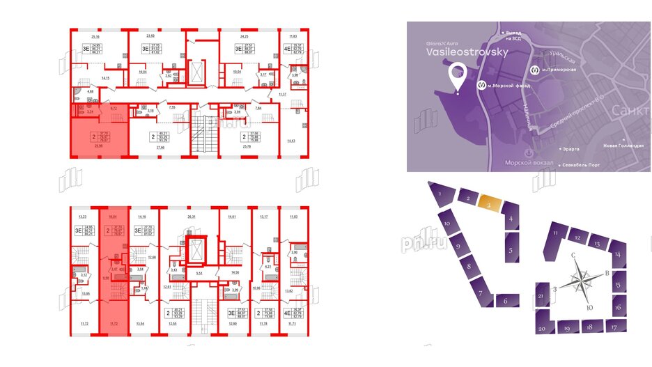 Квартира в ЖК Glorax Premium Василеостровский, 2 комнатная, 76.67 м², 4 этаж