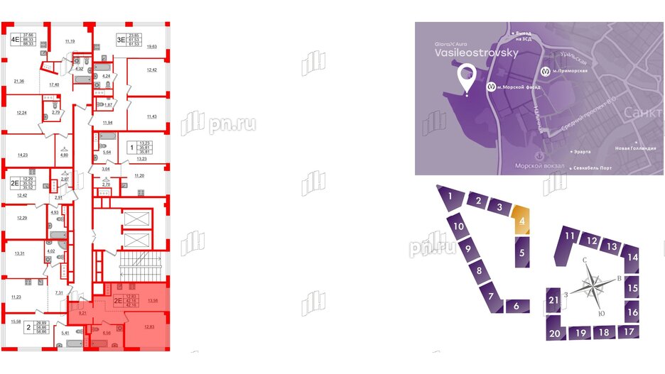 Квартира в ЖК Glorax Premium Василеостровский, 1 комнатная, 42.16 м², 10 этаж