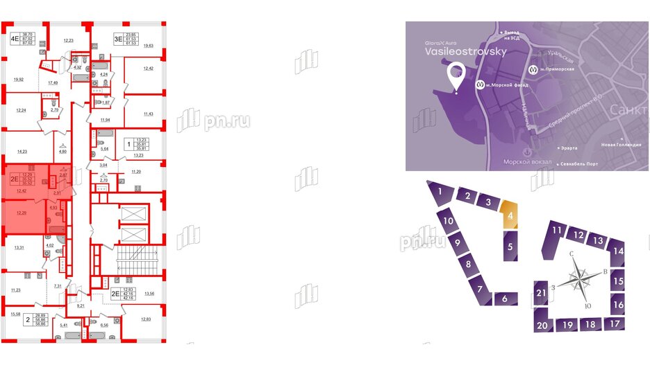 Квартира в ЖК Glorax Premium Василеостровский, 1 комнатная, 35.52 м², 14 этаж