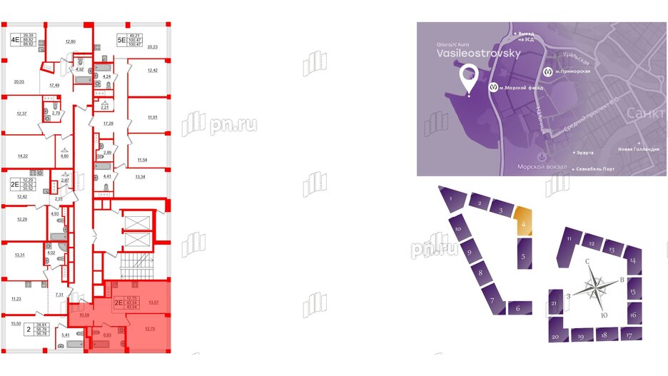 Квартира в ЖК Glorax Premium Василеостровский, 1 комнатная, 43.54 м², 18 этаж