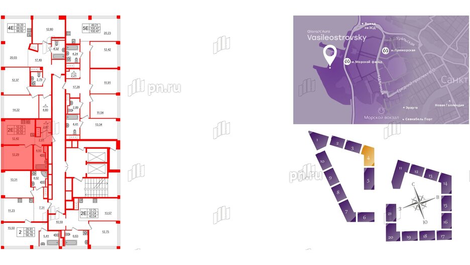 Квартира в ЖК Glorax Premium Василеостровский, 1 комнатная, 35.52 м², 18 этаж