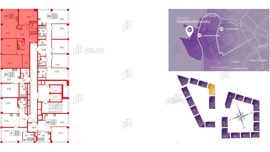 Квартира в ЖК Glorax Premium Василеостровский, 3 комнатная, 88.82 м², 18 этаж