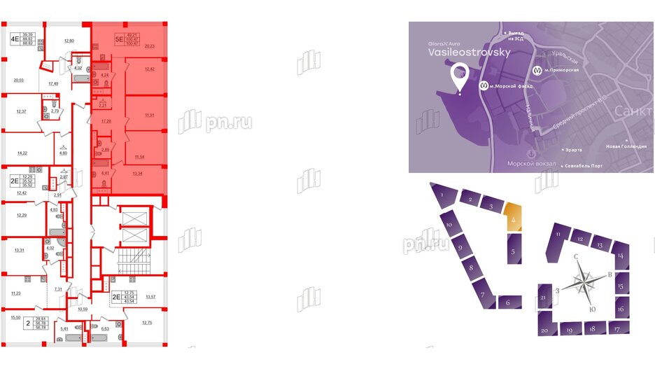 Квартира в ЖК Glorax Premium Василеостровский, 4 комнатная, 100.47 м², 18 этаж