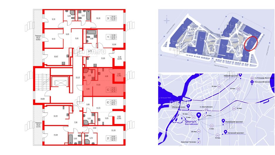 Квартира в ЖК Glorax Балтийская, студия, 26.16 м², 8 этаж