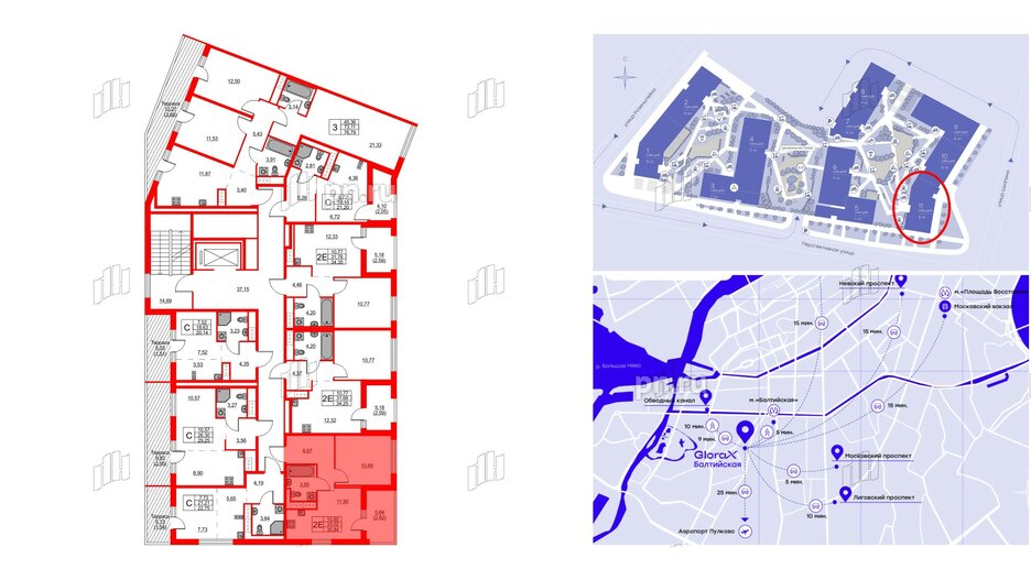 Квартира в ЖК Glorax Балтийская, 1 комнатная, 35.84 м², 8 этаж