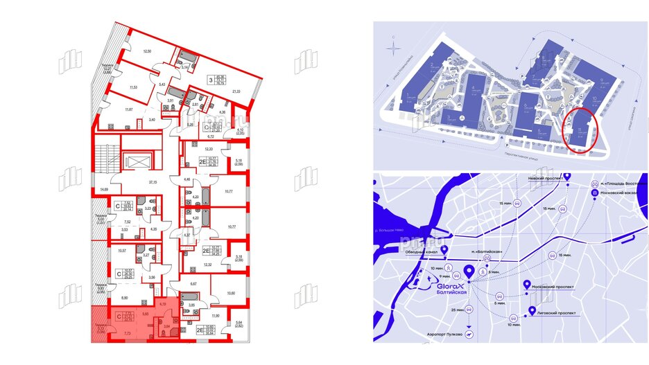 Квартира в ЖК Glorax Балтийская, студия, 22.75 м², 8 этаж