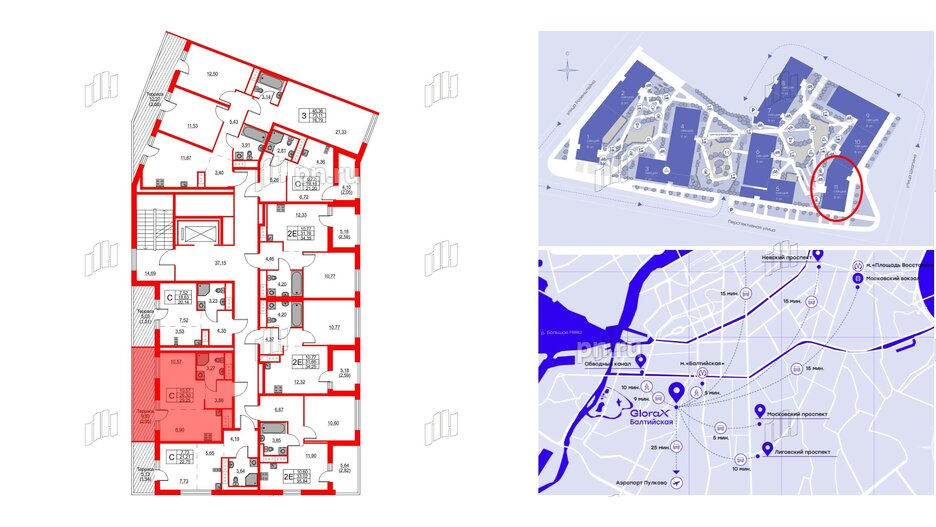 Квартира в ЖК Glorax Балтийская, студия, 29.25 м², 8 этаж