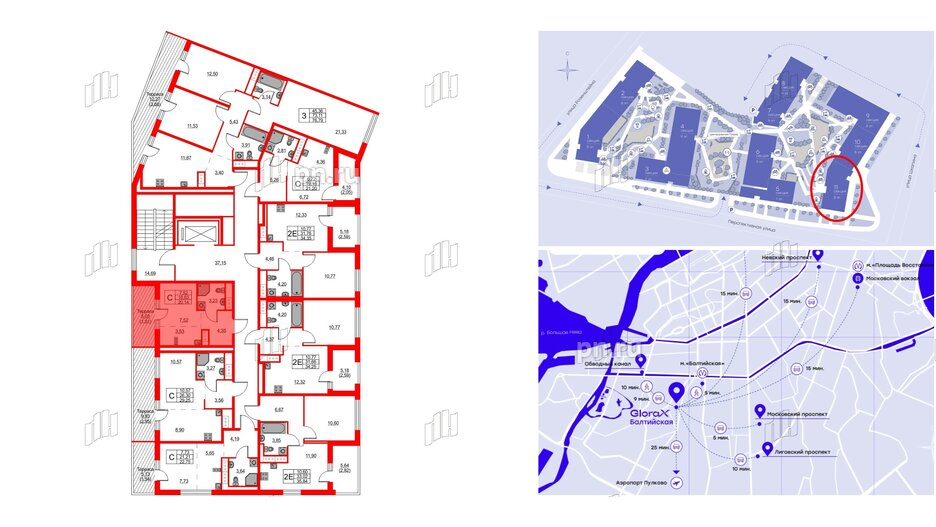 Квартира в ЖК Glorax Балтийская, студия, 20.14 м², 8 этаж