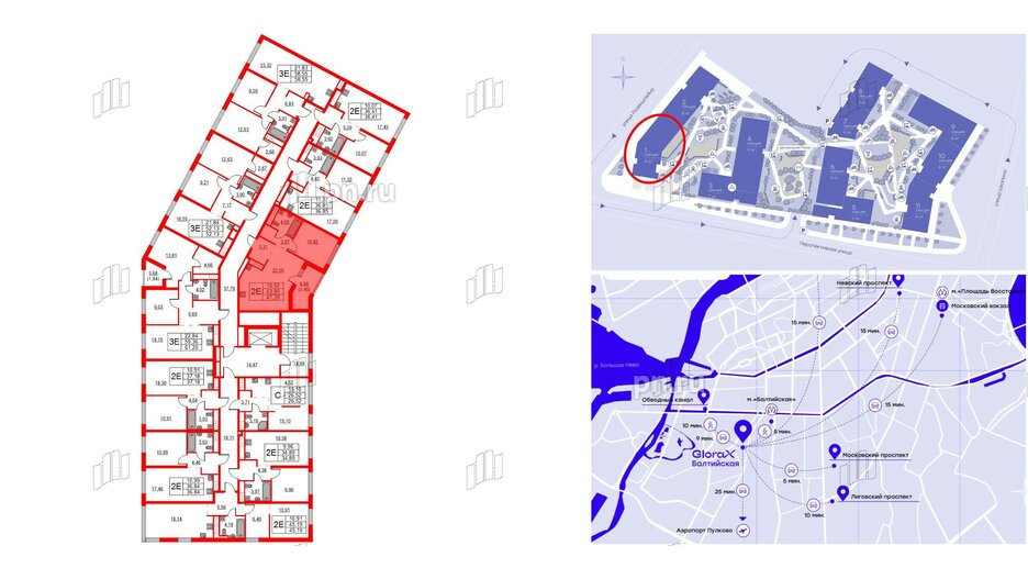 Квартира в ЖК Glorax Балтийская, 1 комнатная, 47.39 м², 4 этаж