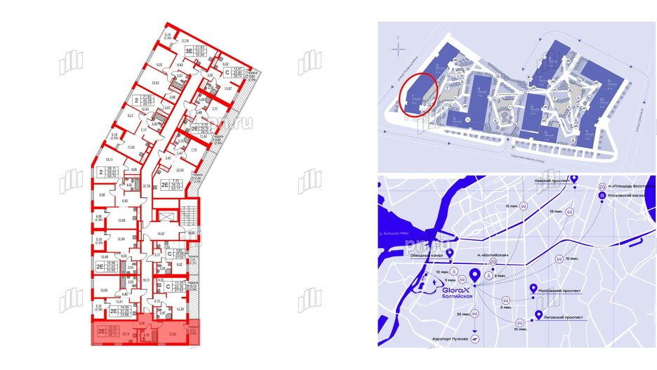 Квартира в ЖК Glorax Балтийская, 1 комнатная, 42.11 м², 8 этаж